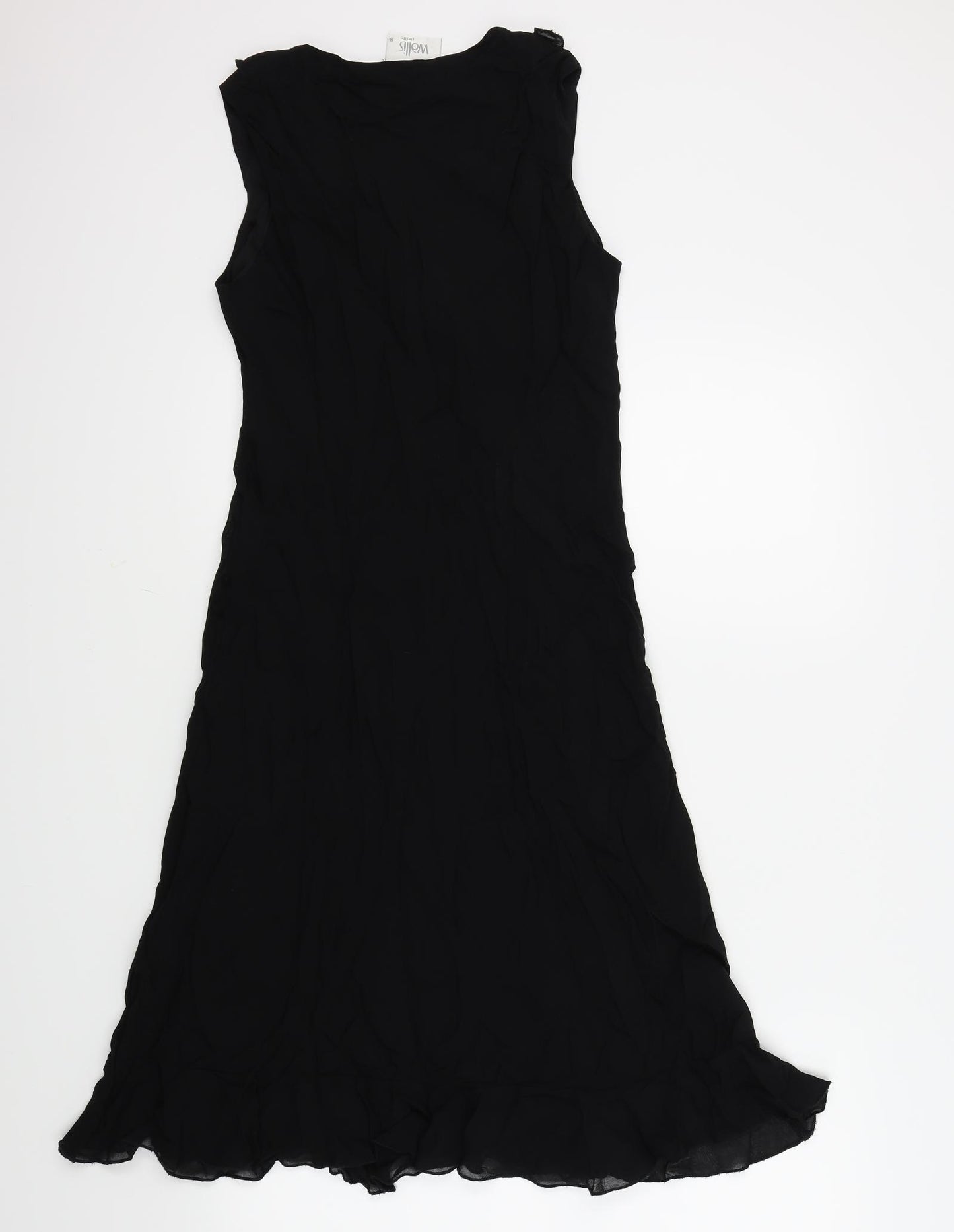 Wallis Womens Black   Fit & Flare  Size 8  - frill neck line