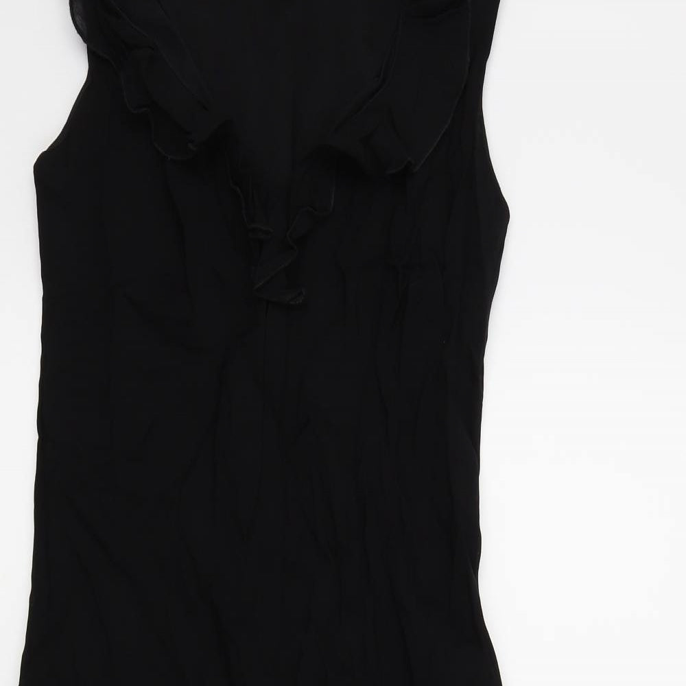 Wallis Womens Black   Fit & Flare  Size 8  - frill neck line