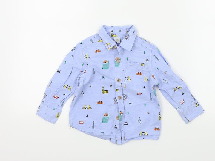 TU Boys Blue Colourblock  Basic Button-Up Size 12-18 Months  - LONDON