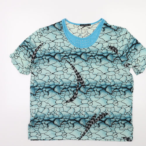 EURO MODEN Womens Blue Floral  Basic T-Shirt Size 2XL
