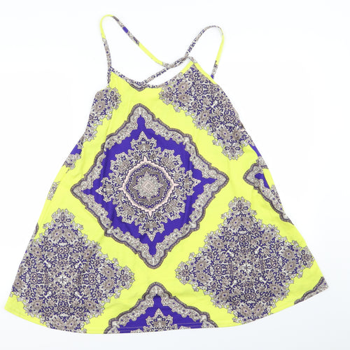 Boohoo Womens Yellow Argyle/Diamond  Fit & Flare  Size 6