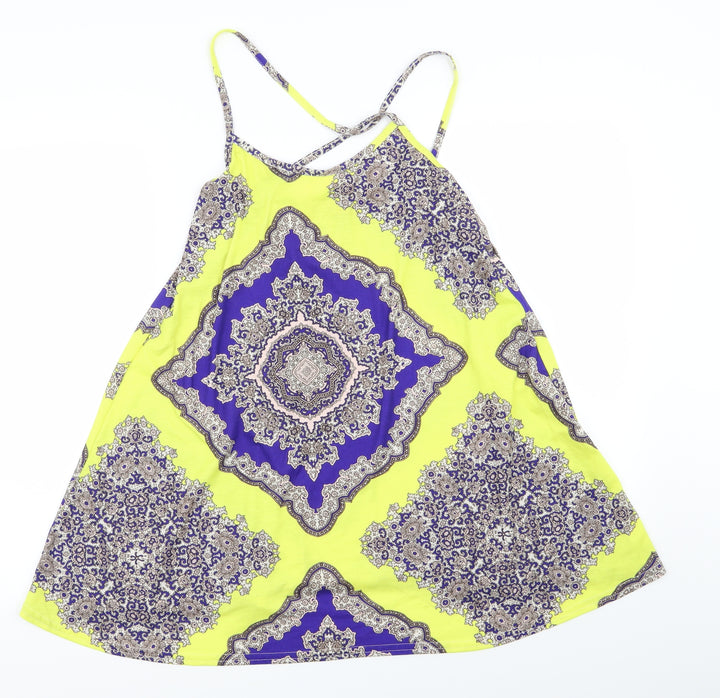 Boohoo Womens Yellow Argyle/Diamond Fit & Flare Size 6