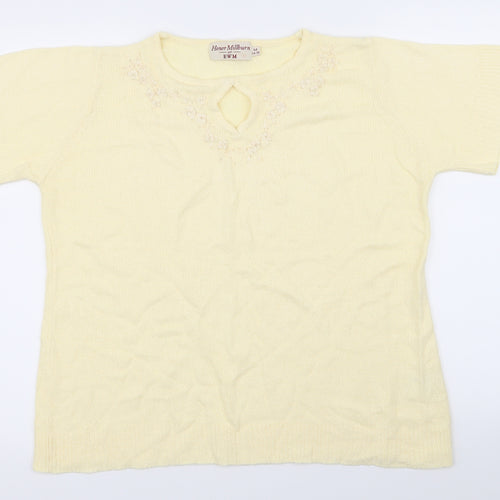EWM Womens Yellow Floral  Basic T-Shirt Size 14