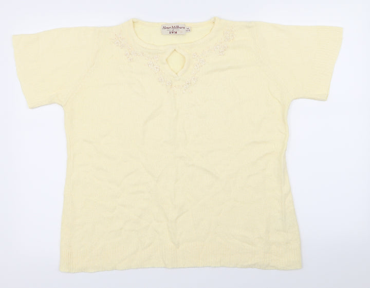 EWM Womens Yellow Floral Basic T-Shirt Size 14