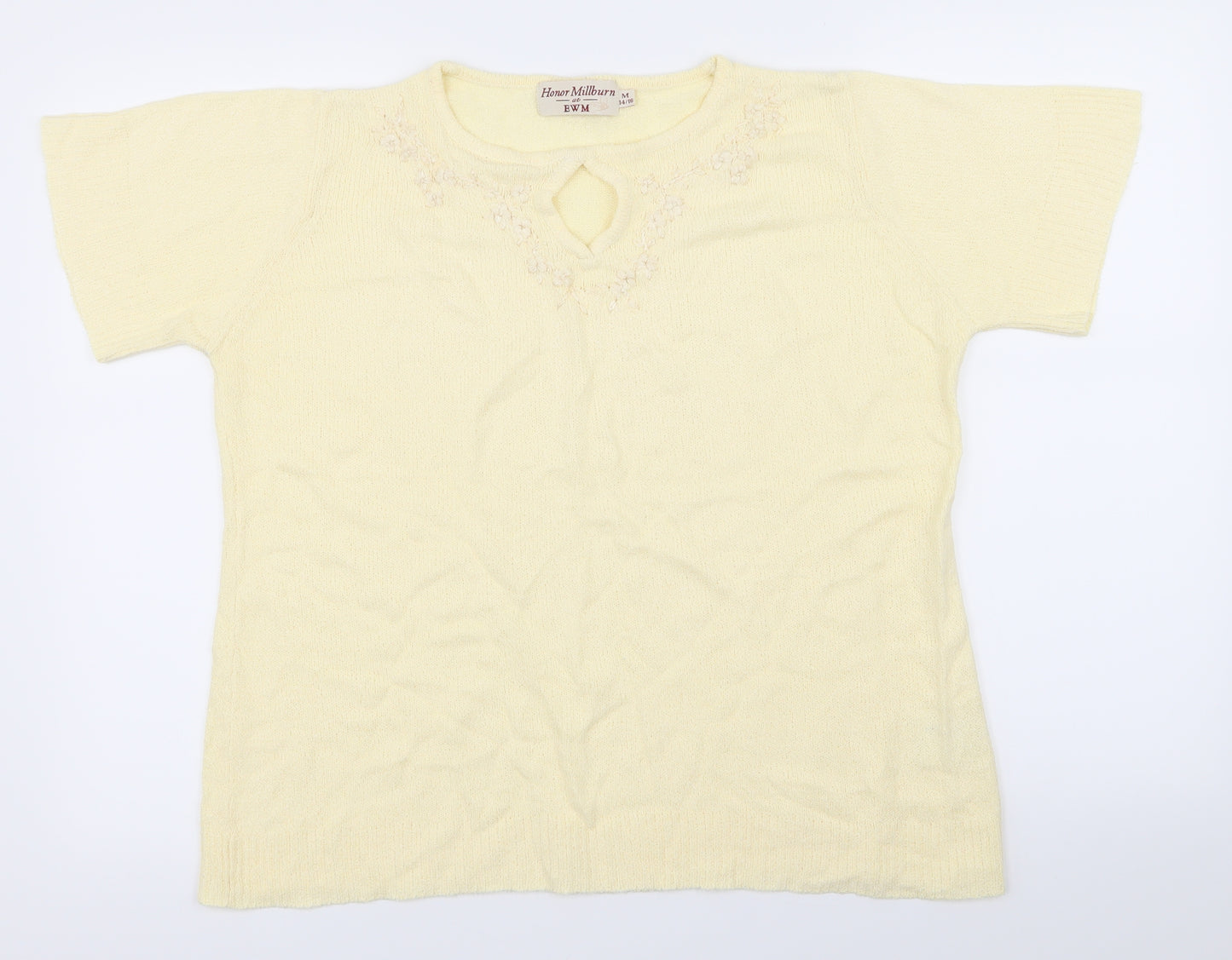 EWM Womens Yellow Floral  Basic T-Shirt Size 14