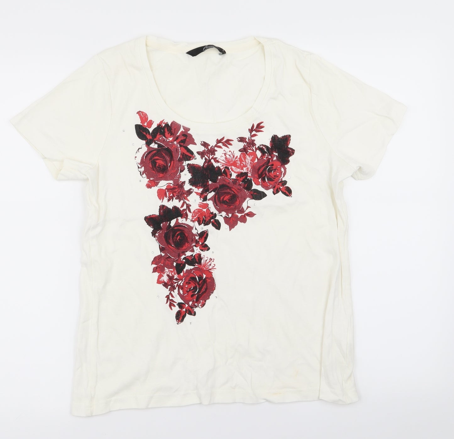 BM casual Womens White Floral  Basic T-Shirt Size S