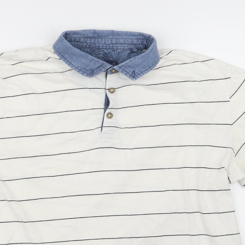 Red Herring Mens White Striped   Polo Size XL