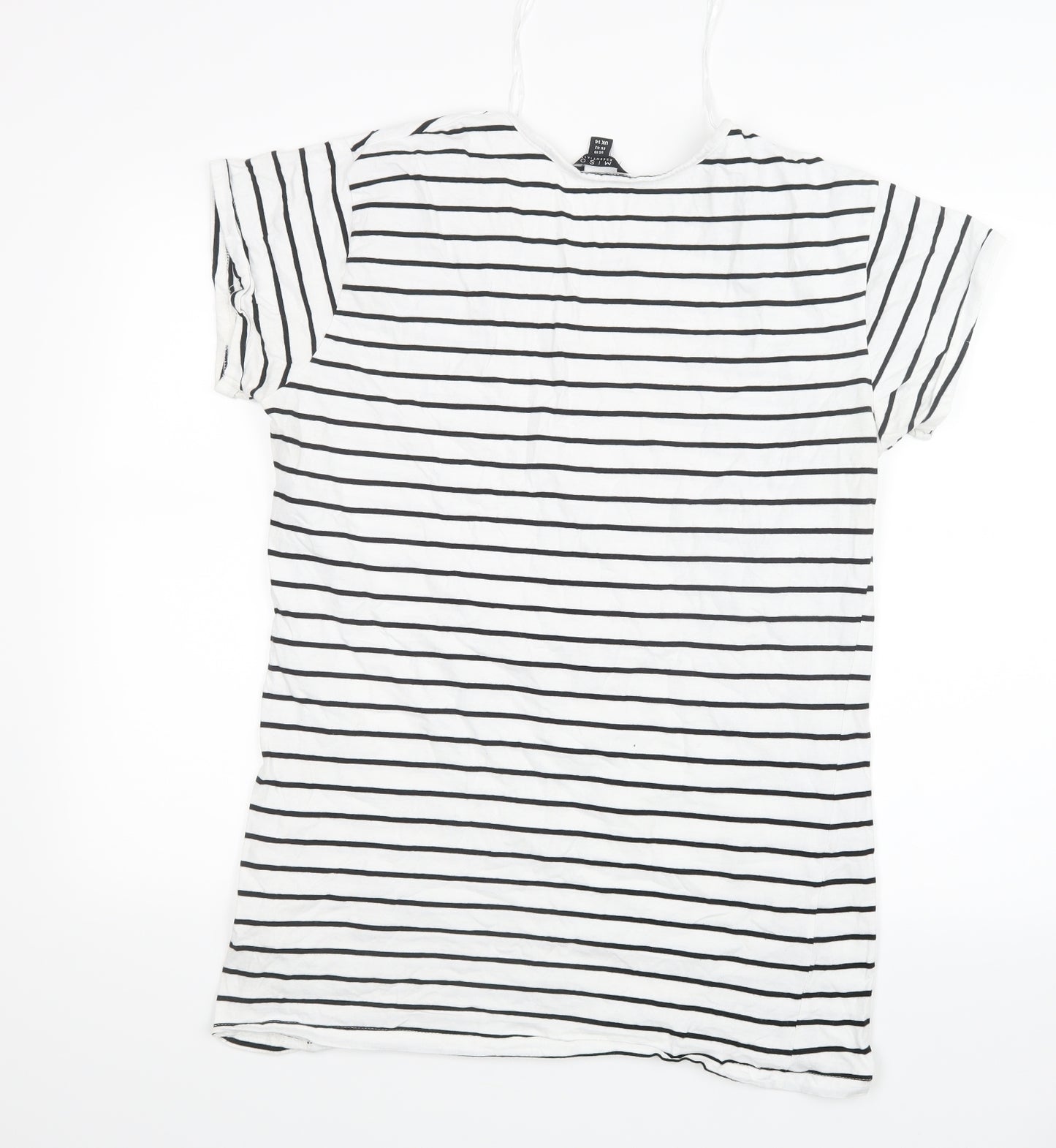 Miso Womens Black Striped  Basic T-Shirt Size 14