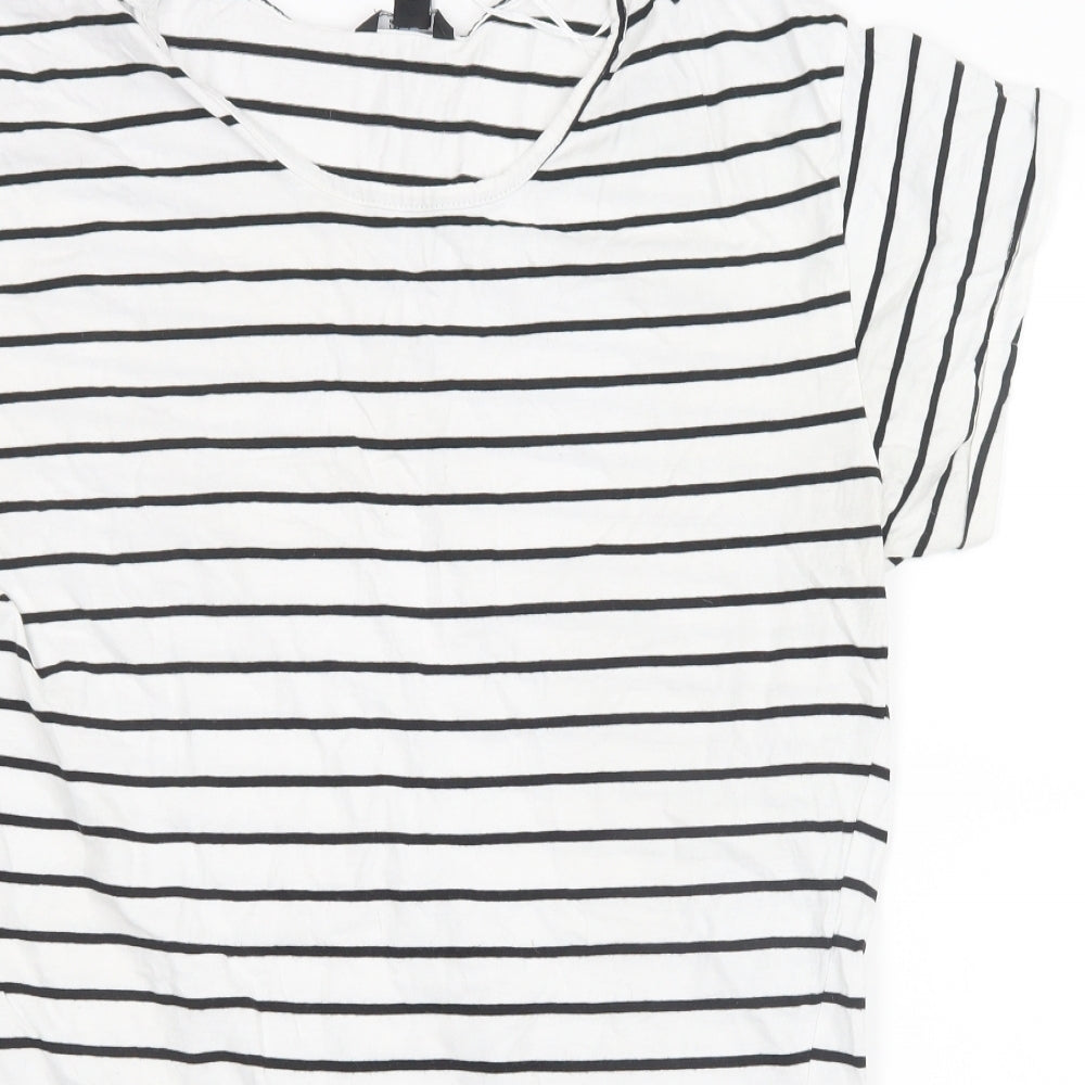 Miso Womens Black Striped  Basic T-Shirt Size 14