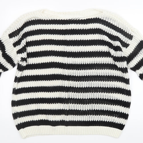 Preworn Womens Black Striped Knit Pullover Jumper Size 6