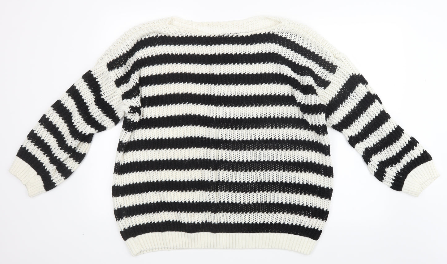 Preworn Womens Black Striped Knit Pullover Jumper Size 6