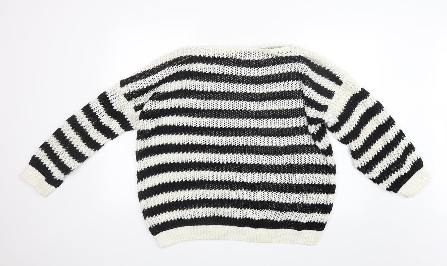 Preworn Womens Black Striped Knit Pullover Jumper Size 6