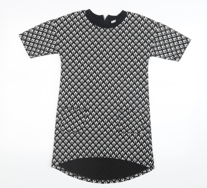 TU Girls Black Geometric Shirt Dress Size 9 Years