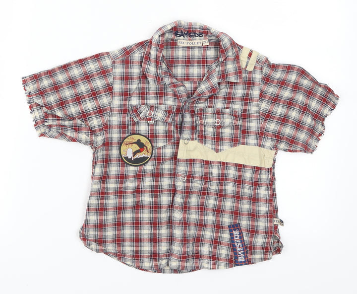 Feu Follet Boys Red Check Basic Button-Up Size 2-3 Years - Malibu Beach