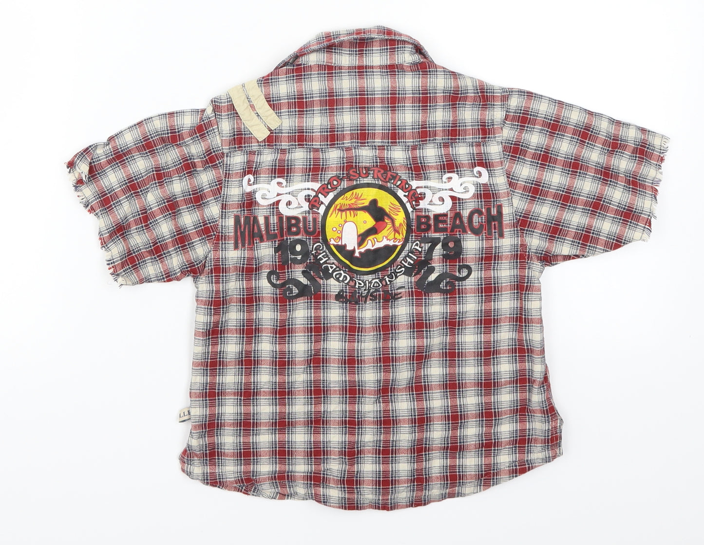 Feu Follet Boys Red Check  Basic Button-Up Size 2-3 Years  - Malibu Beach