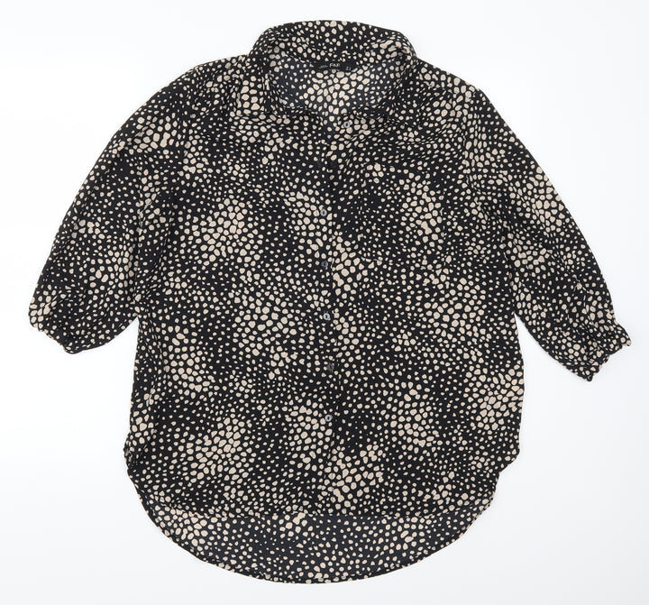 F&F Womens Black Geometric Basic Button-Up Size 14 - Beige Spots