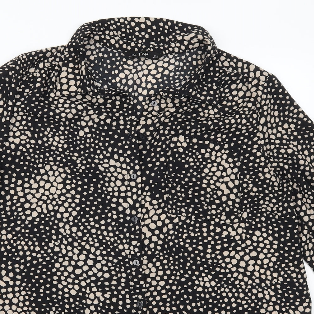 F&F Womens Black Geometric  Basic Button-Up Size 14  - Beige Spots