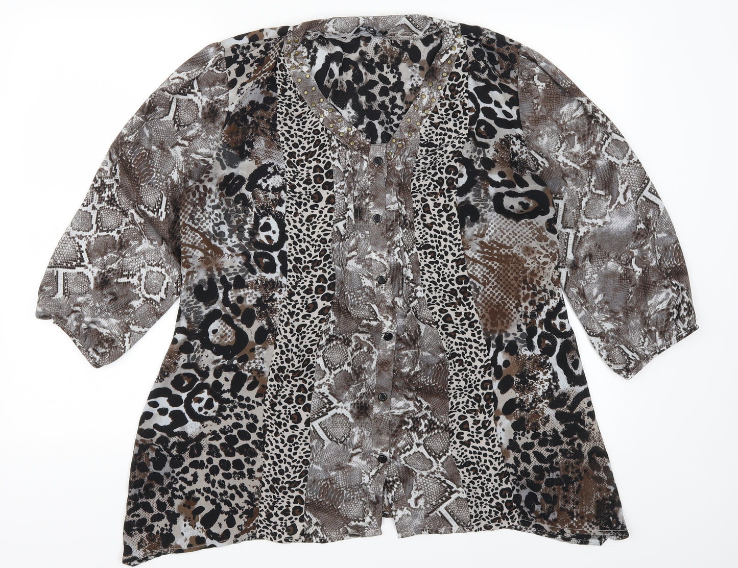 Notations Womens Brown Animal Print  Basic Button-Up Size M