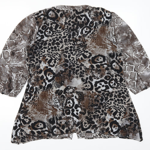Notations Womens Brown Animal Print  Basic Button-Up Size M