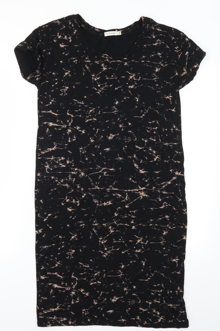 River Island Womens Black Geometric  Slip Dress  Size 10  - Marble Effect