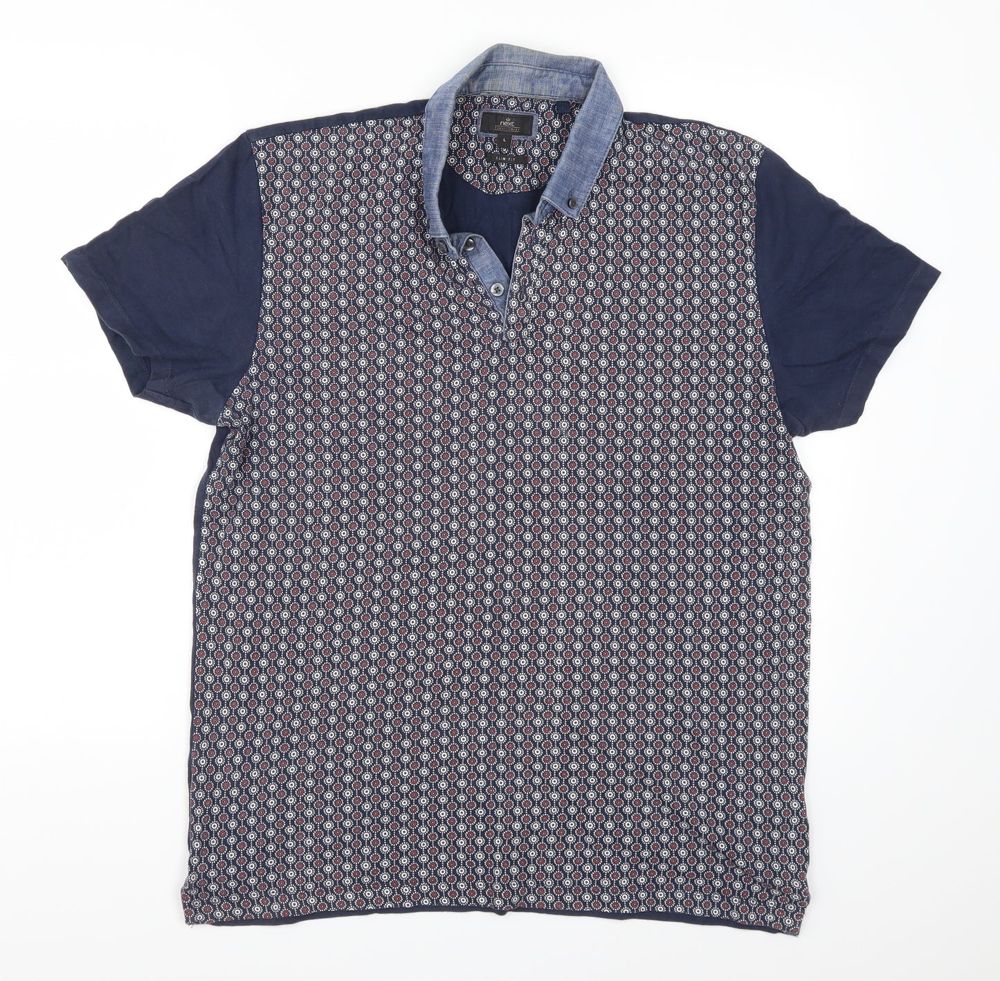 NEXT Mens Blue Geometric   Polo Size L