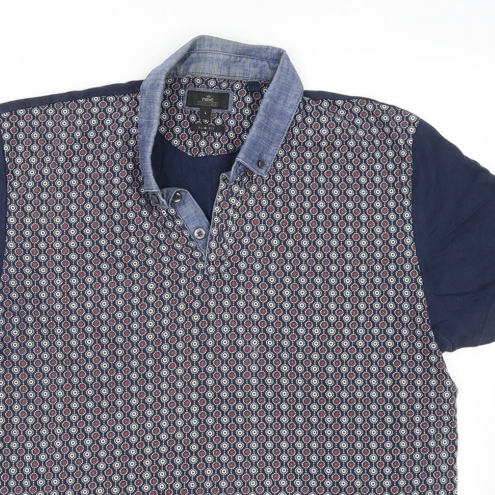 NEXT Mens Blue Geometric   Polo Size L