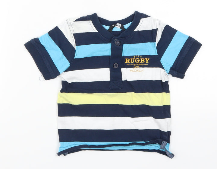George Boys Blue Striped  Basic T-Shirt Size 9-12 Months  - Rugby