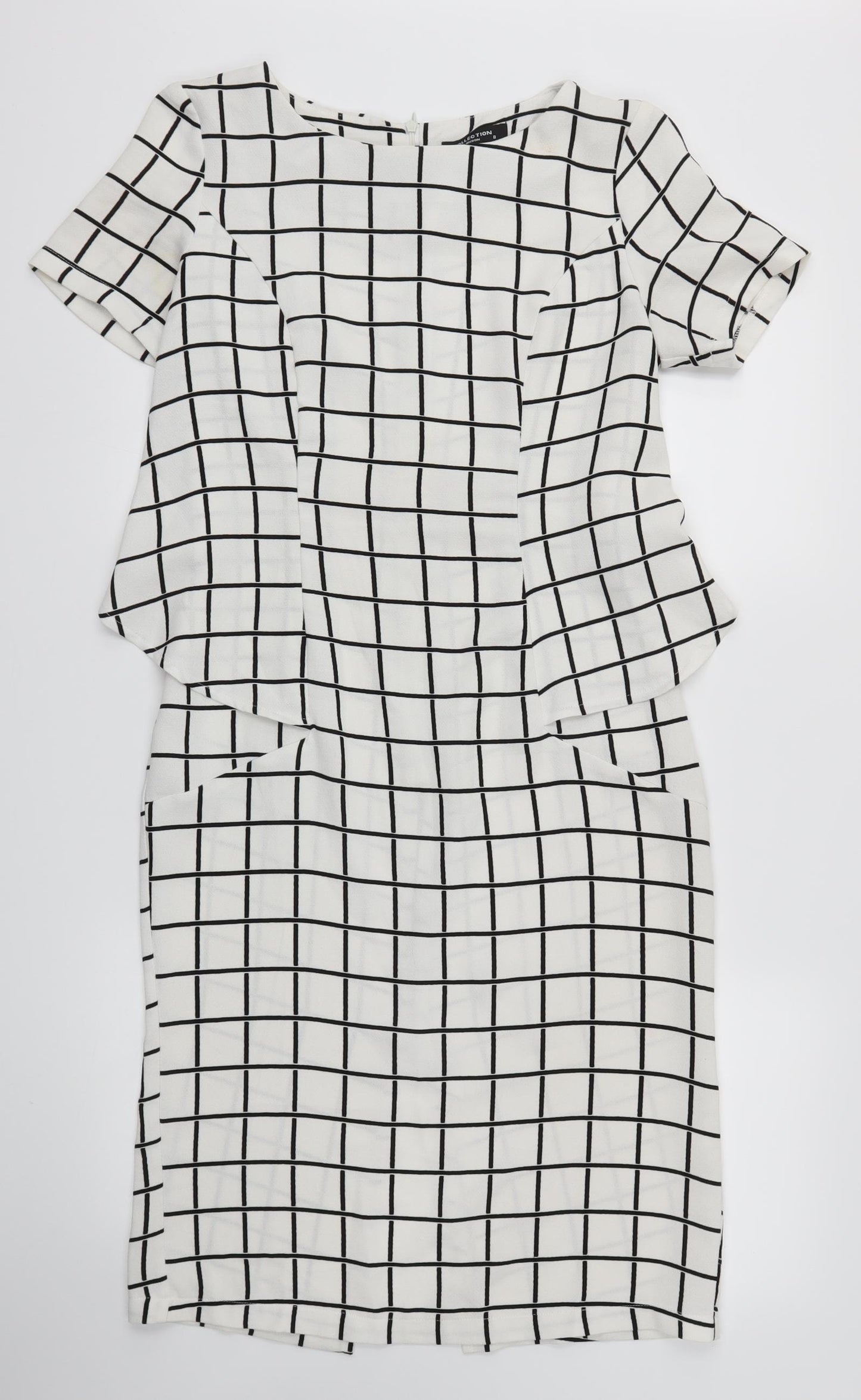COLLECTION  Womens White Check  Fit & Flare  Size 8