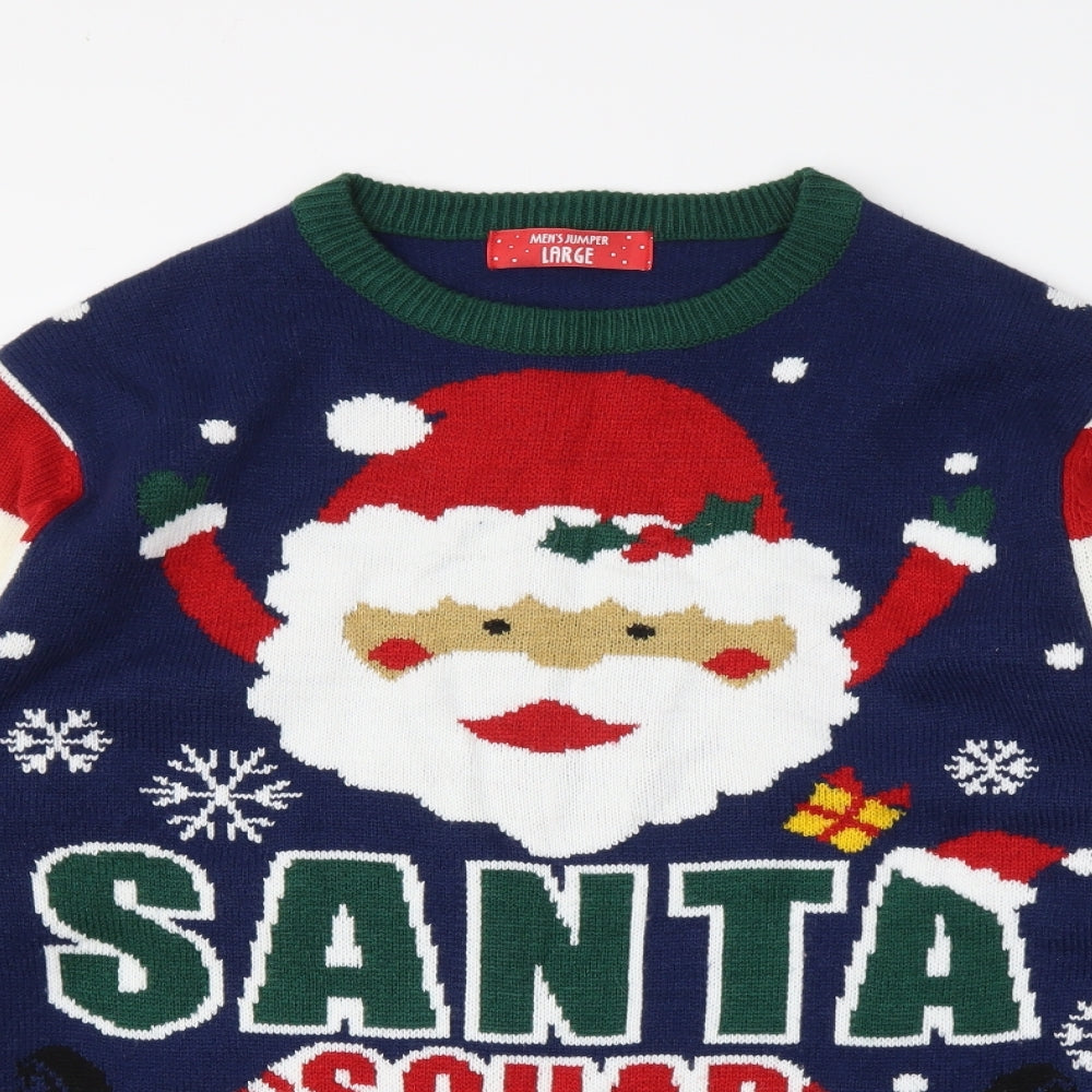 MENS JUMPER  Mens Blue Houndstooth  Pullover Hoodie Size L  - Christmas