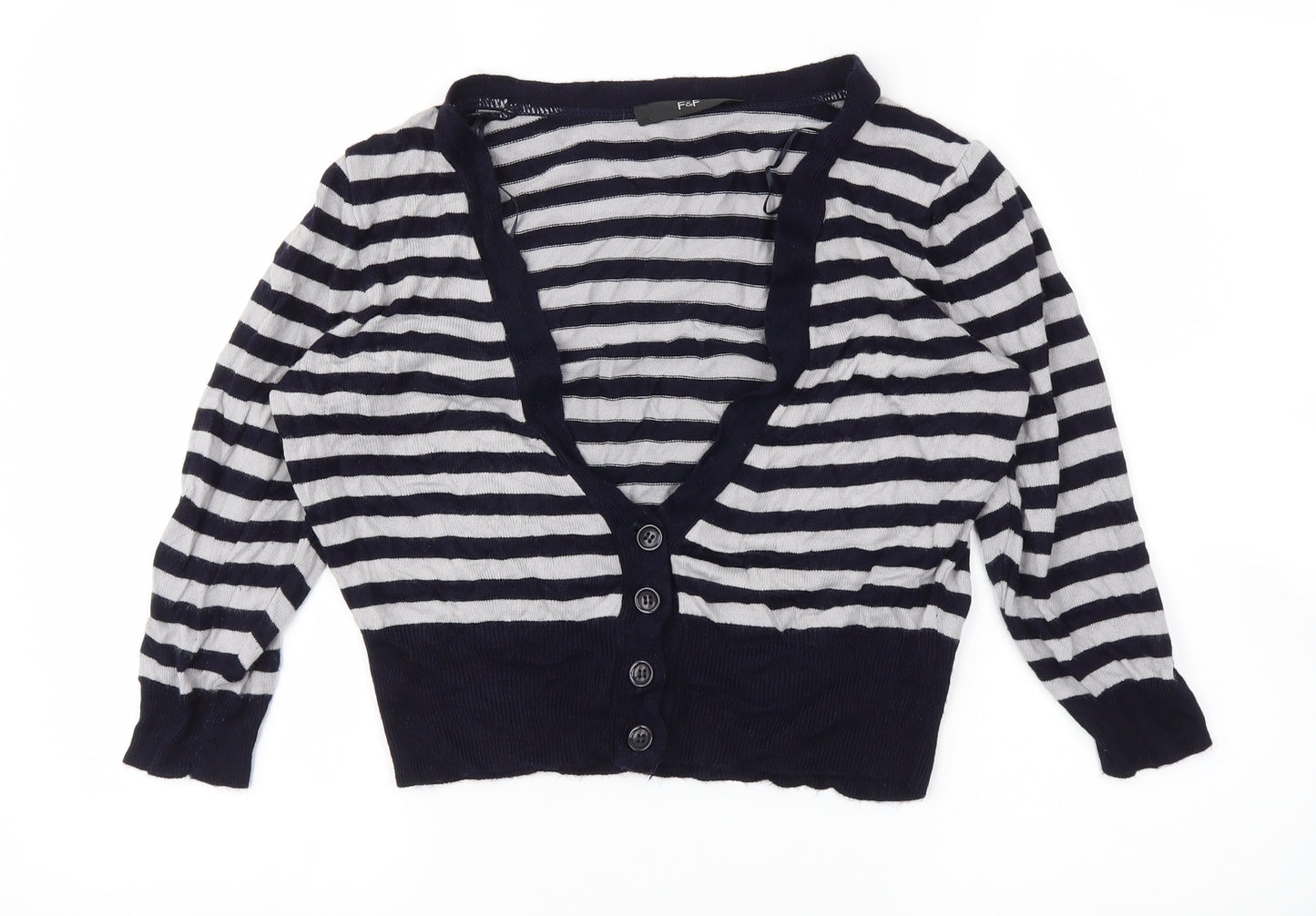 F&F Womens Blue Striped  Cardigan Jumper Size 12