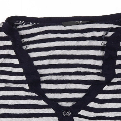 F&F Womens Blue Striped  Cardigan Jumper Size 12