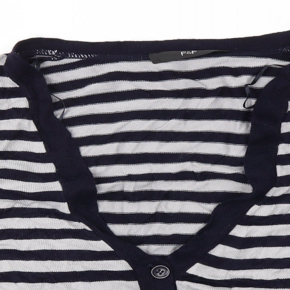 F&F Womens Blue Striped  Cardigan Jumper Size 12