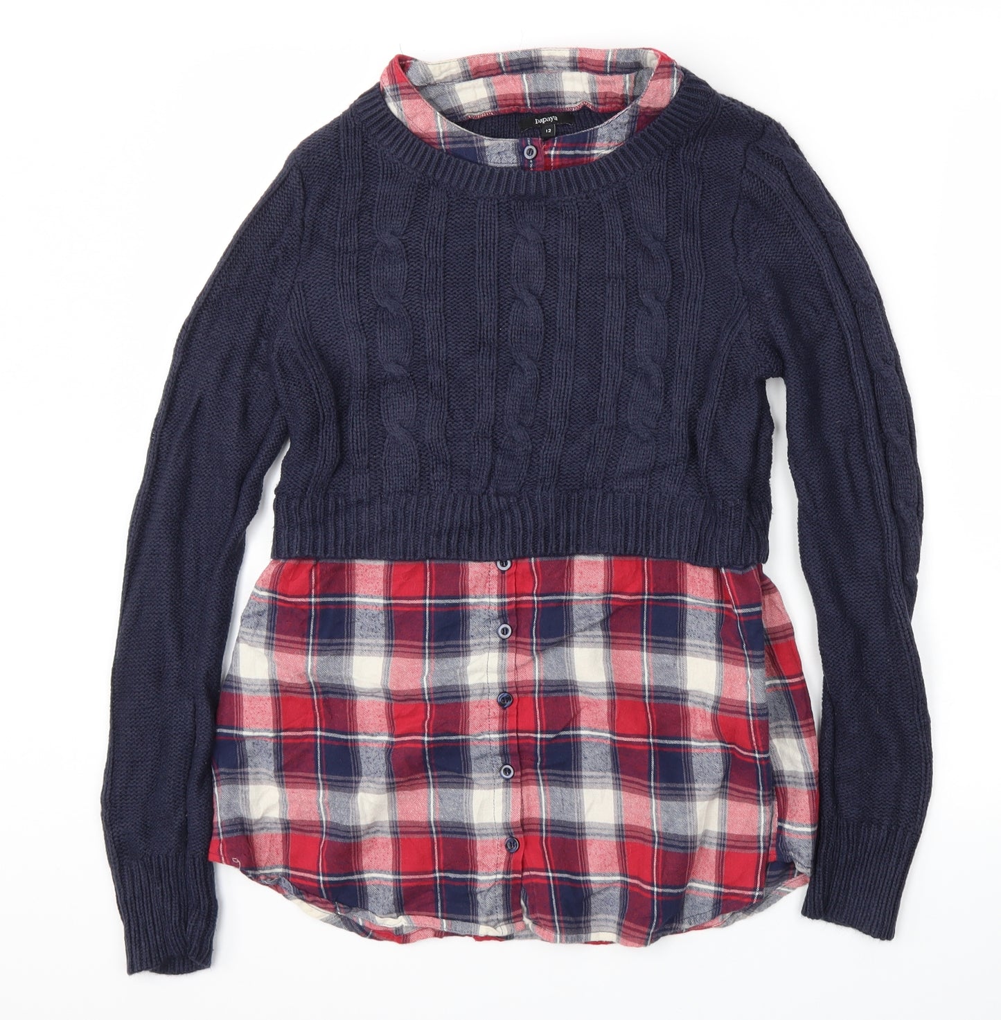 Papaya Womens Blue Check  Pullover Jumper Size 12