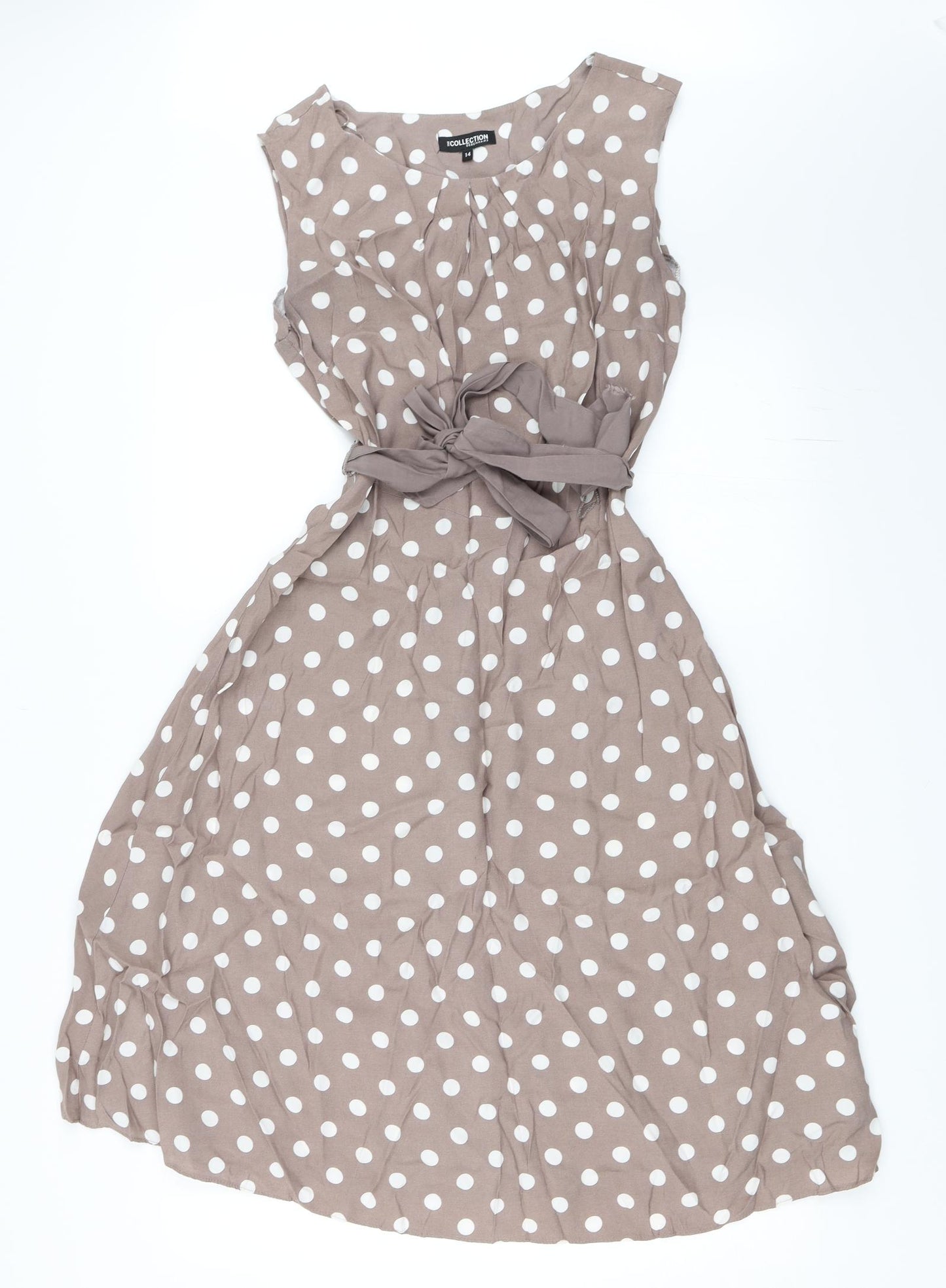 Debenhams Womens Brown Polka Dot  Skater Dress  Size 14