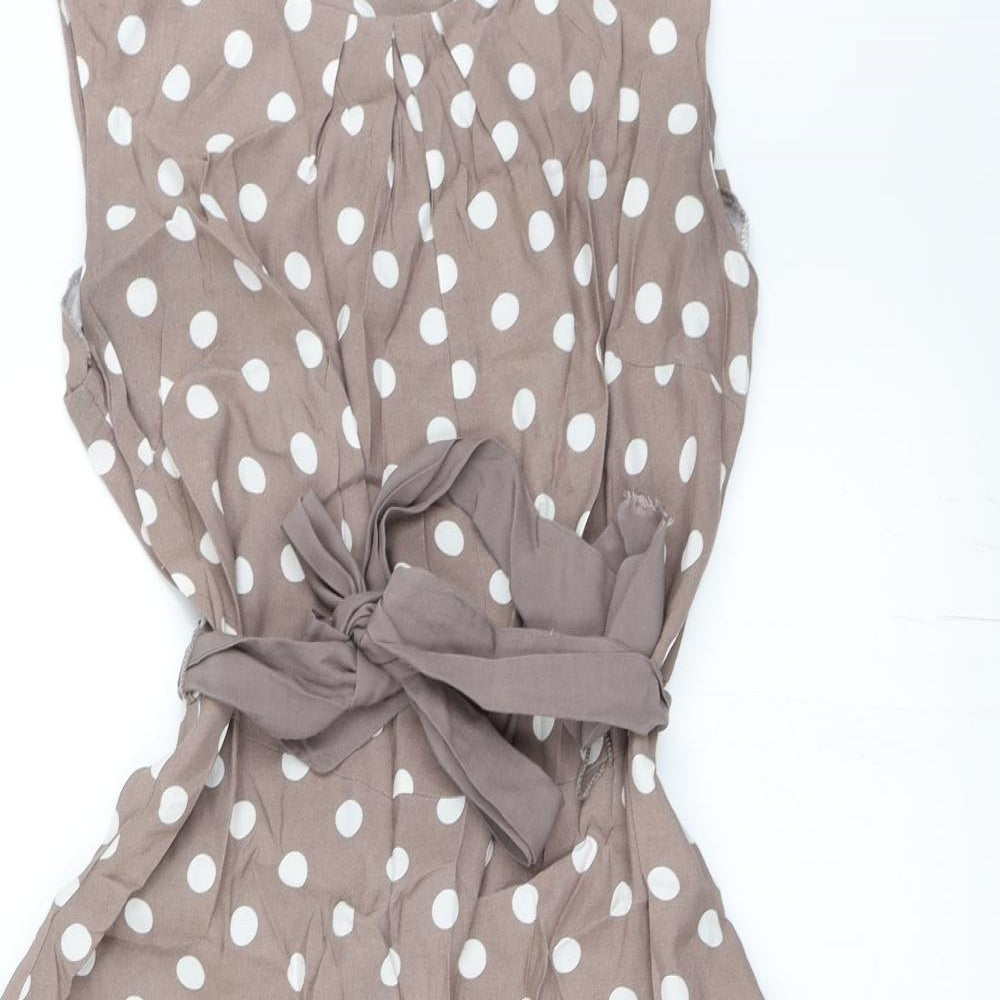 Debenhams Womens Brown Polka Dot  Skater Dress  Size 14