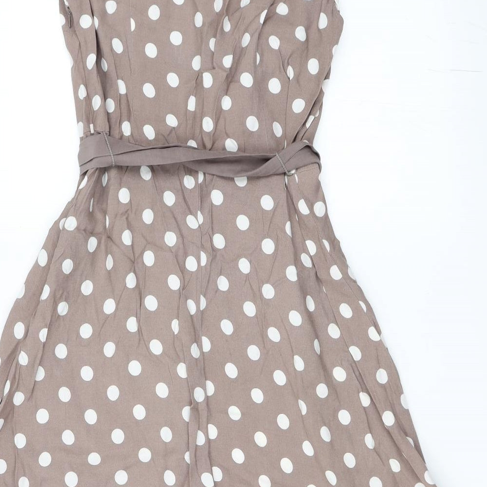 Debenhams Womens Brown Polka Dot  Skater Dress  Size 14