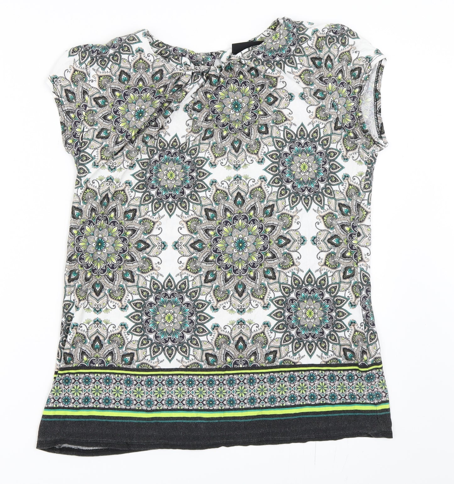 Wallis Womens Ivory Geometric  Basic T-Shirt Size 14