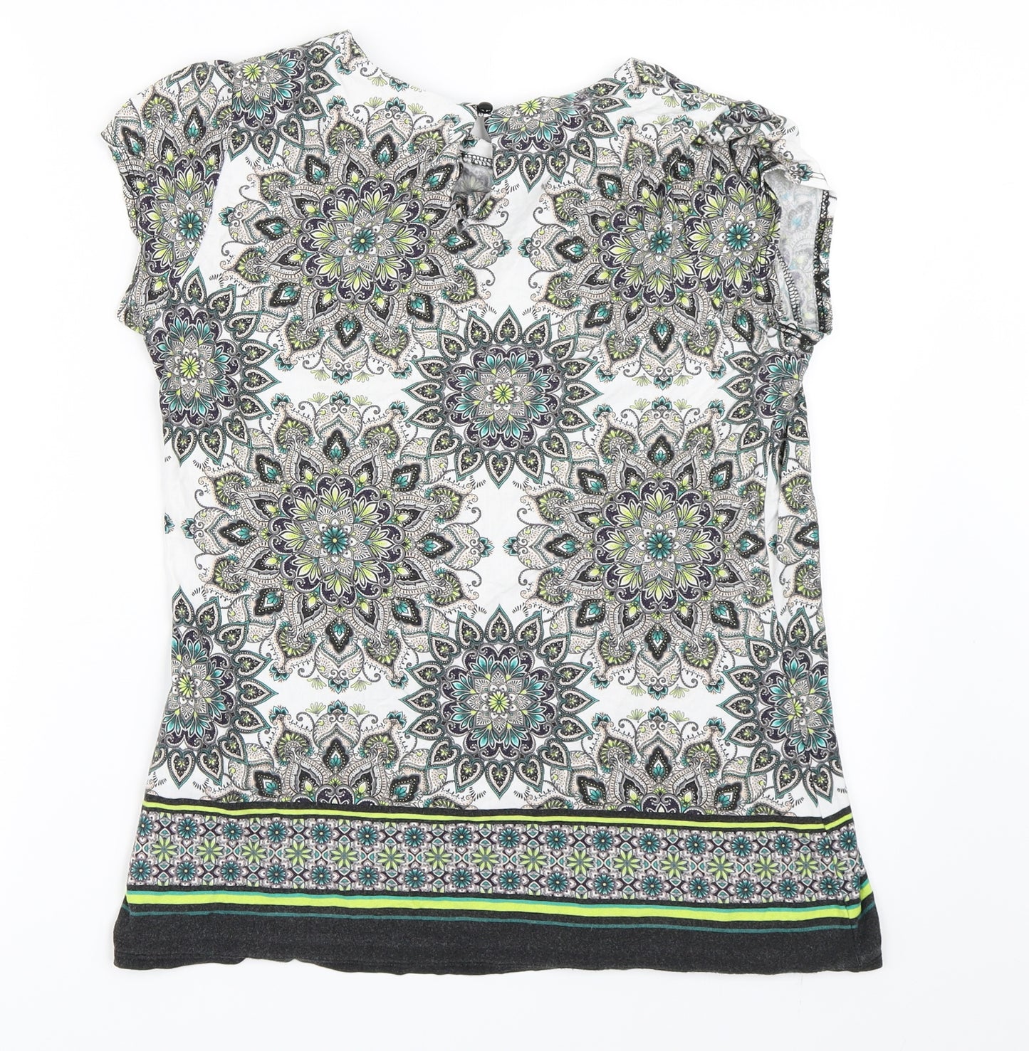 Wallis Womens Ivory Geometric  Basic T-Shirt Size 14