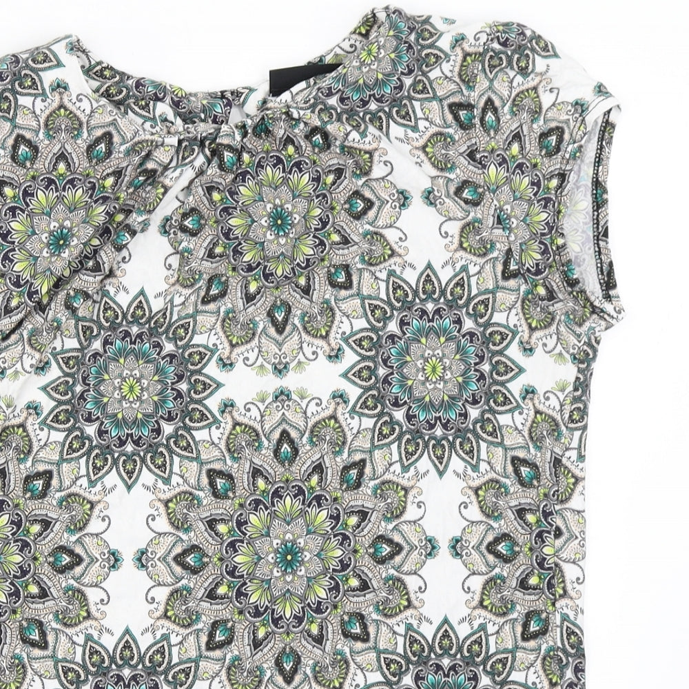 Wallis Womens Ivory Geometric  Basic T-Shirt Size 14