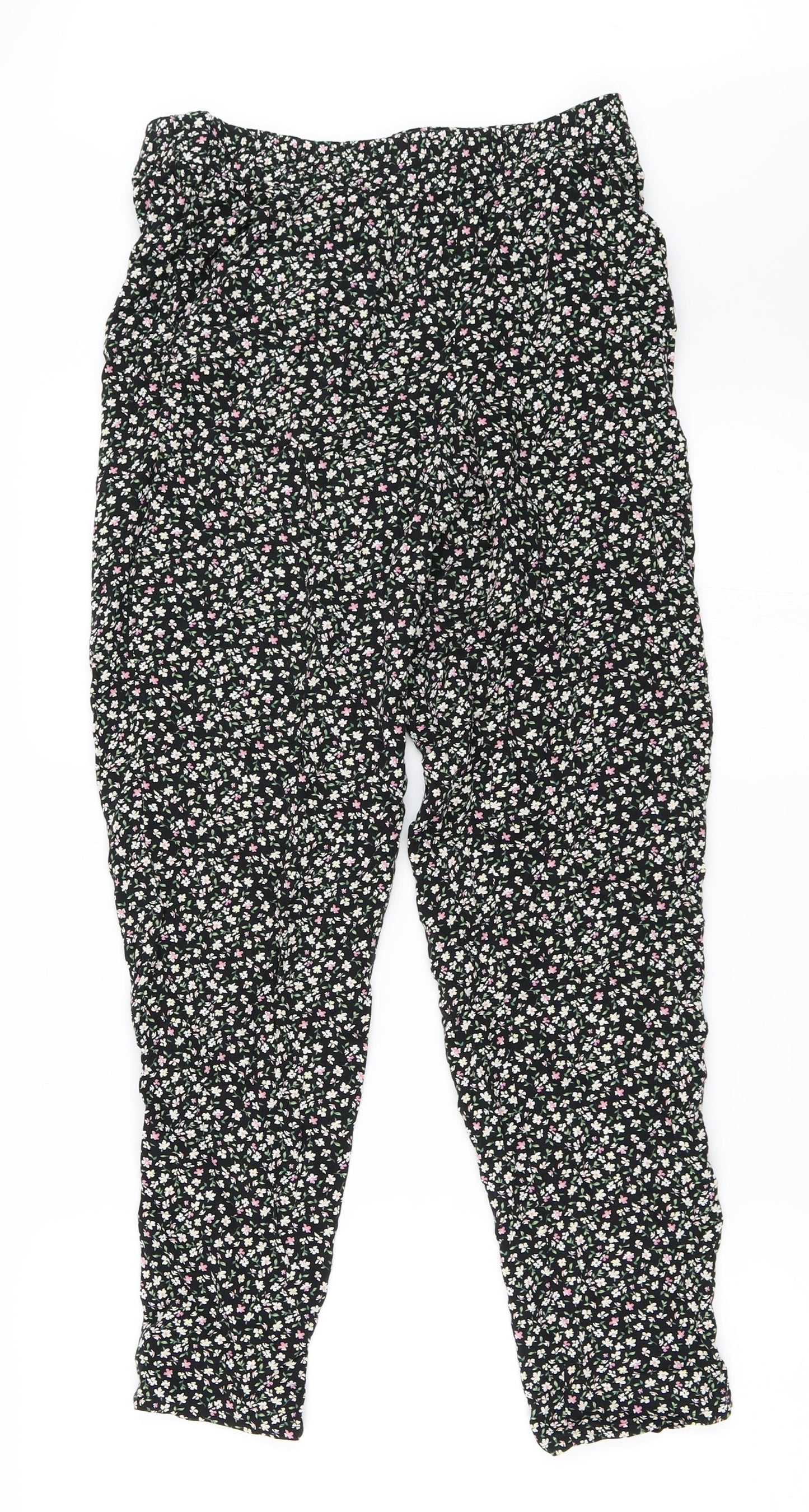 H&M Womens Black Floral  Trousers  Size 38 L28 in