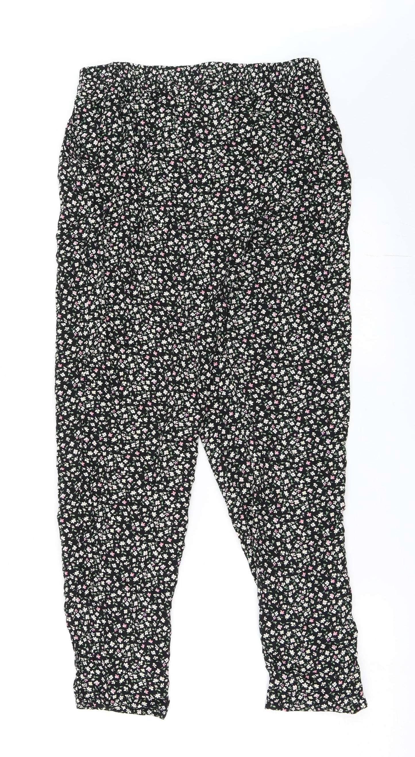 H&M Womens Black Floral  Trousers  Size 38 L28 in