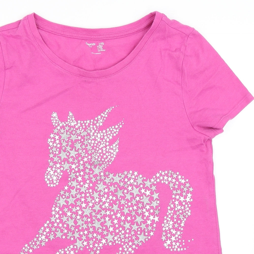 Gap Girls Pink   Basic T-Shirt Size 13 Years  - horse
