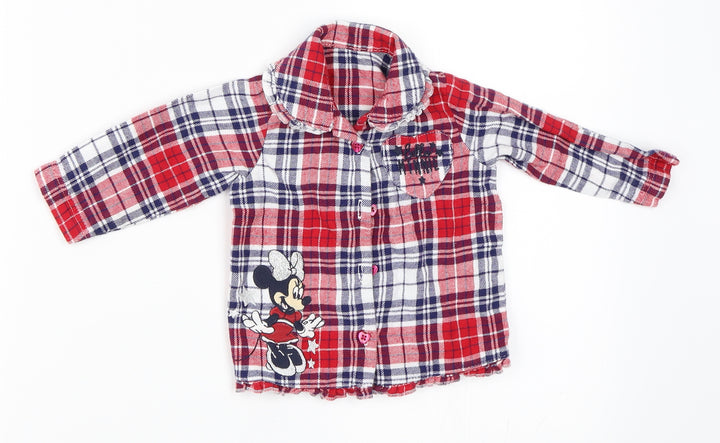 George Girls Red Check Basic Button-Up Size 6-9 Months - Minnie Mouse