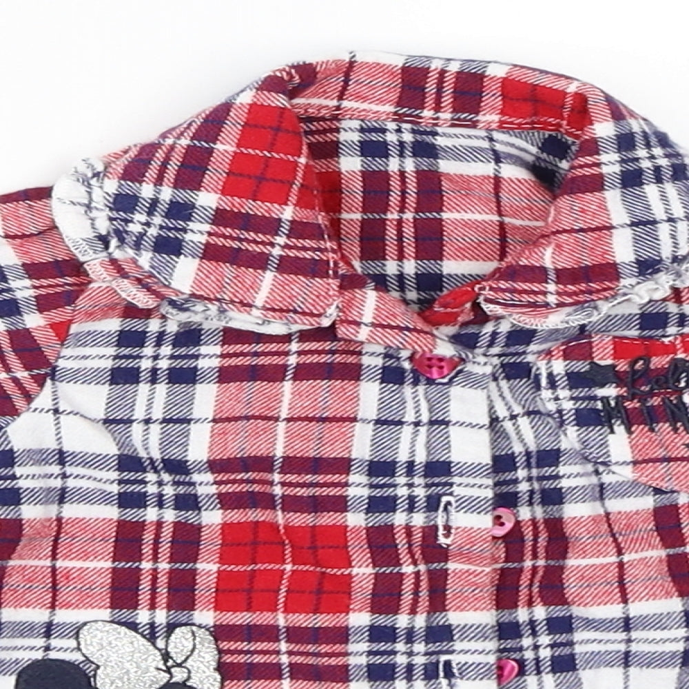 George Girls Red Check  Basic Button-Up Size 6-9 Months  - Minnie Mouse