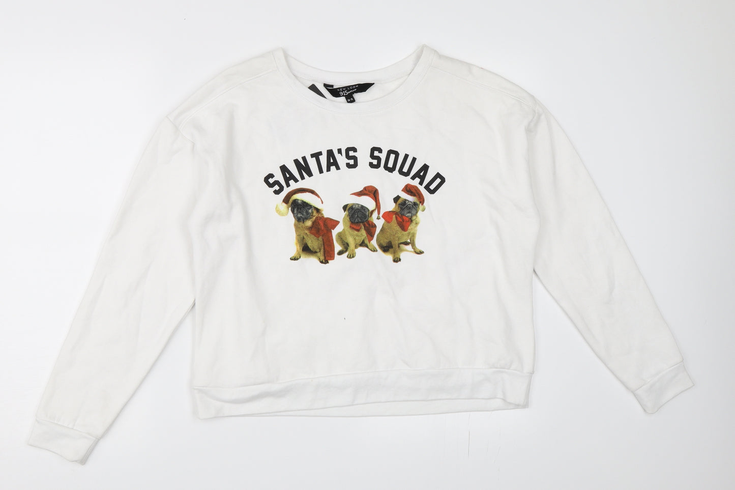 New Look Girls White   Pullover Sweatshirt Size 14-15 Years  - Santa Christmas Pug
