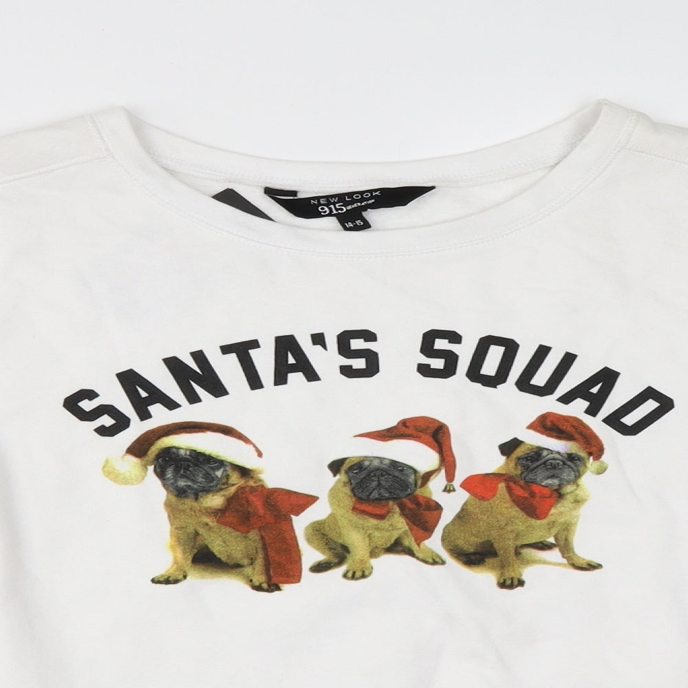 New Look Girls White   Pullover Sweatshirt Size 14-15 Years  - Santa Christmas Pug