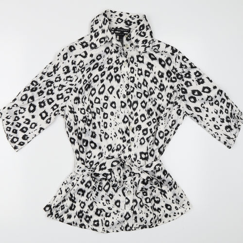 AntiliaFemme Womens White Animal Print  Basic Button-Up Size M