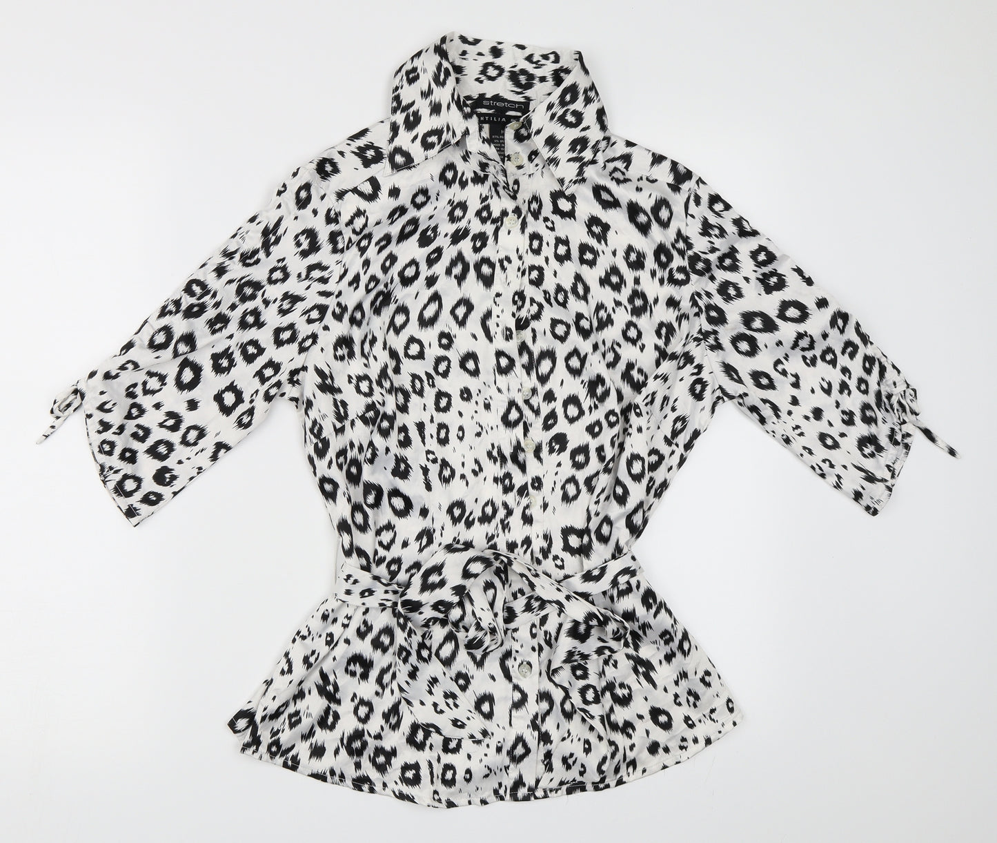 AntiliaFemme Womens White Animal Print  Basic Button-Up Size M