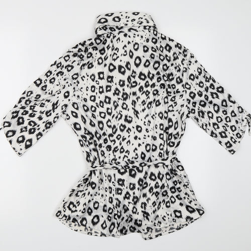 AntiliaFemme Womens White Animal Print  Basic Button-Up Size M