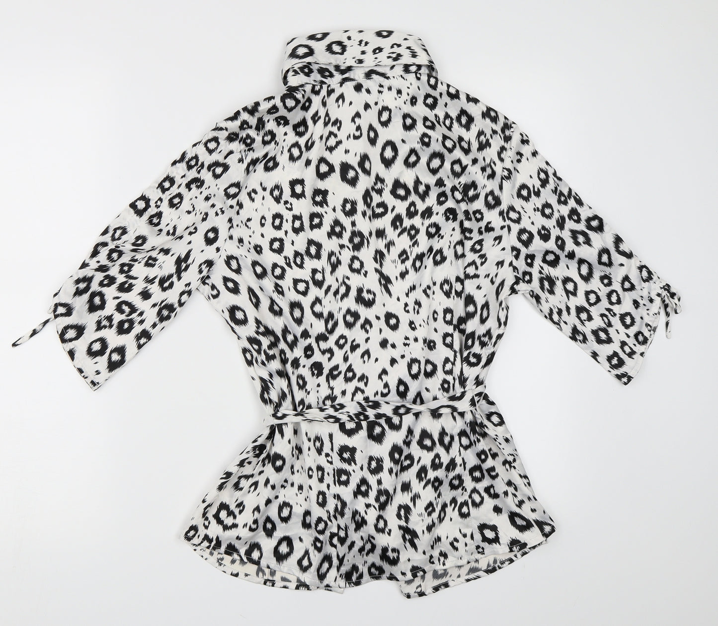 AntiliaFemme Womens White Animal Print  Basic Button-Up Size M
